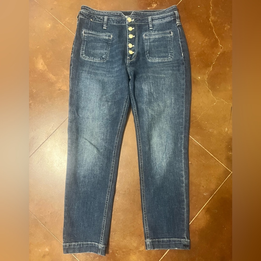 Anthropologie Pilcro High-Rise Slim Utility Jeans size 29 denim dark - Picture 2 of 7